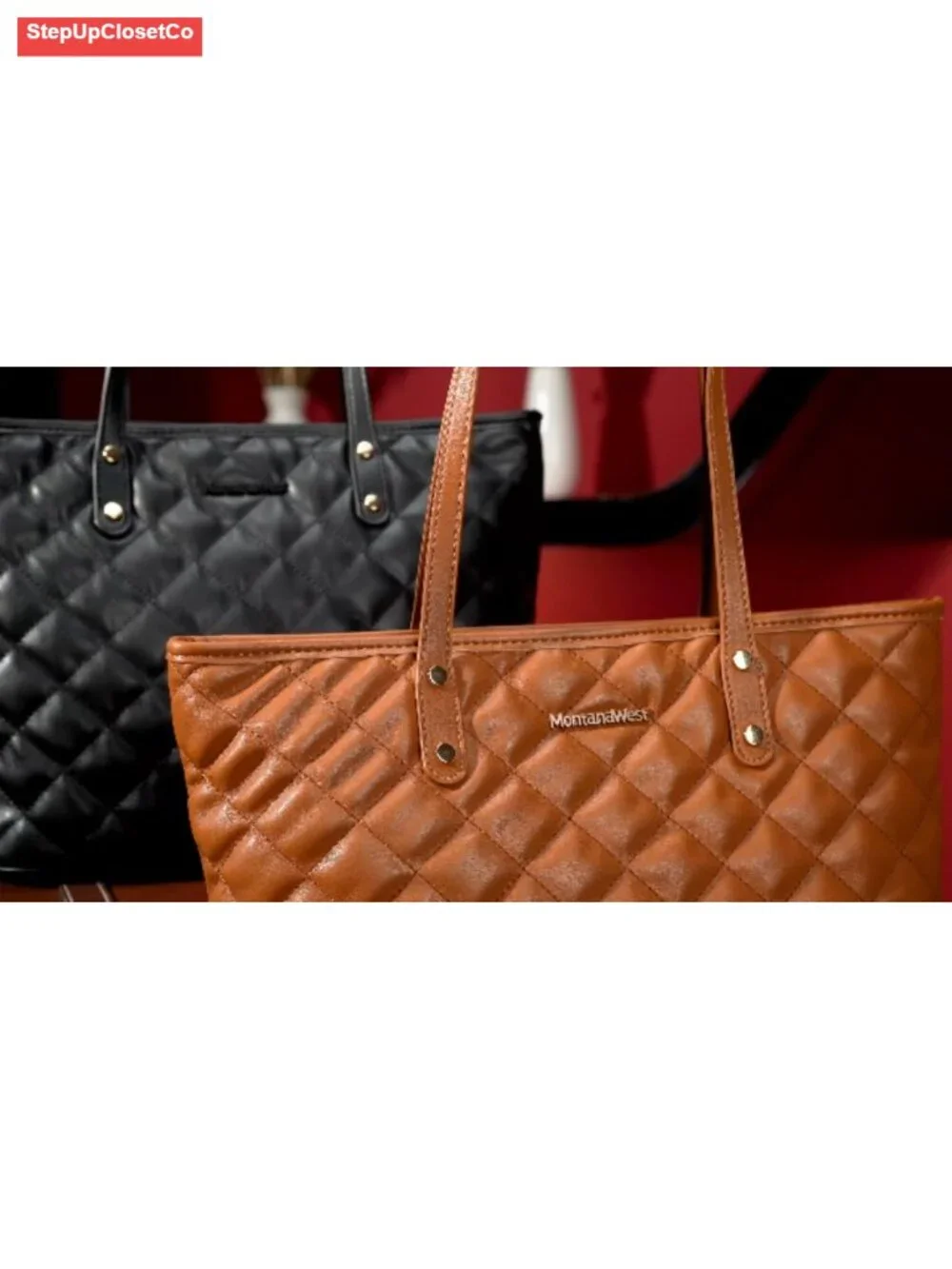 Vegan Leather Quilted Tote Bag for Women Shoulder Bag with Top Zipper